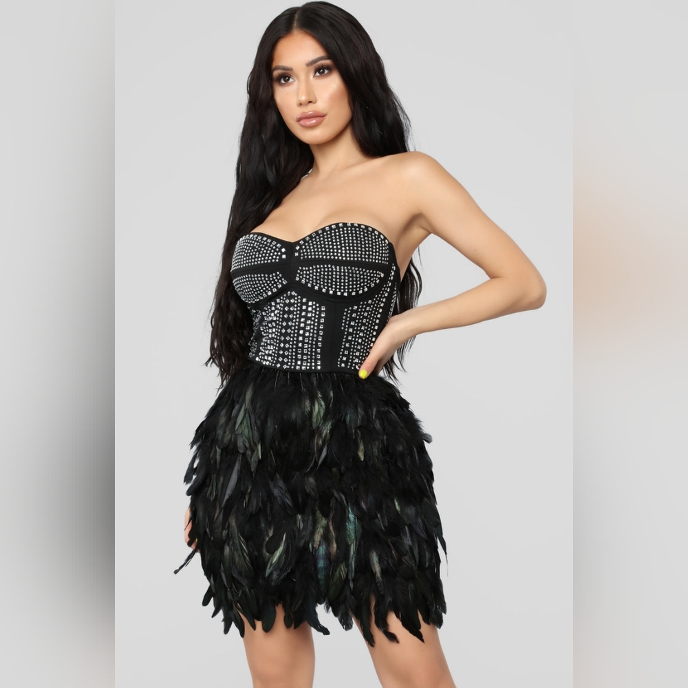 Fashion Nova Secret Gossip Feather Dress